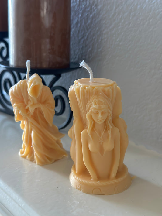 Halloween Three Sided Goddess and Samurai Candles