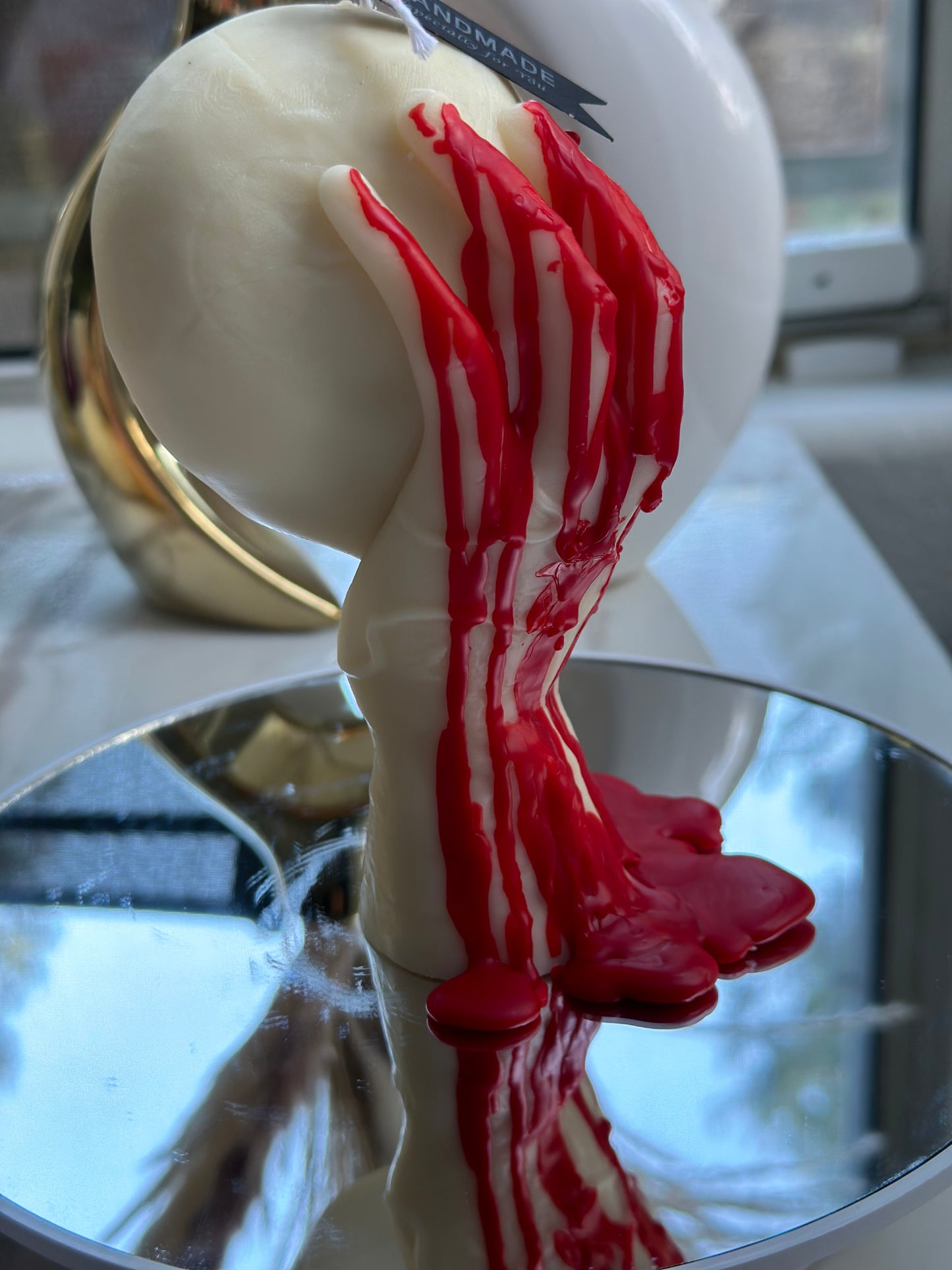 Halloween Bloody Hand Holding Skull Candle