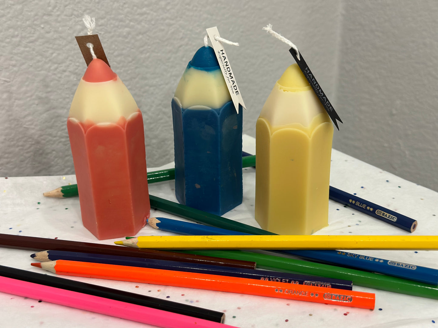 3 Colored Pencil Candles