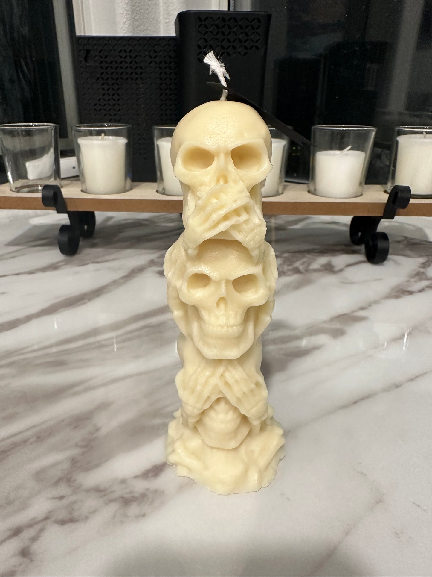 Halloween Skull (Flower, 3 horror, basket and faced covered) Candles (4 Candles)