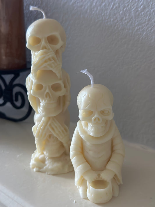 Halloween Skull (Flower, 3 horror, basket and faced covered) Candles