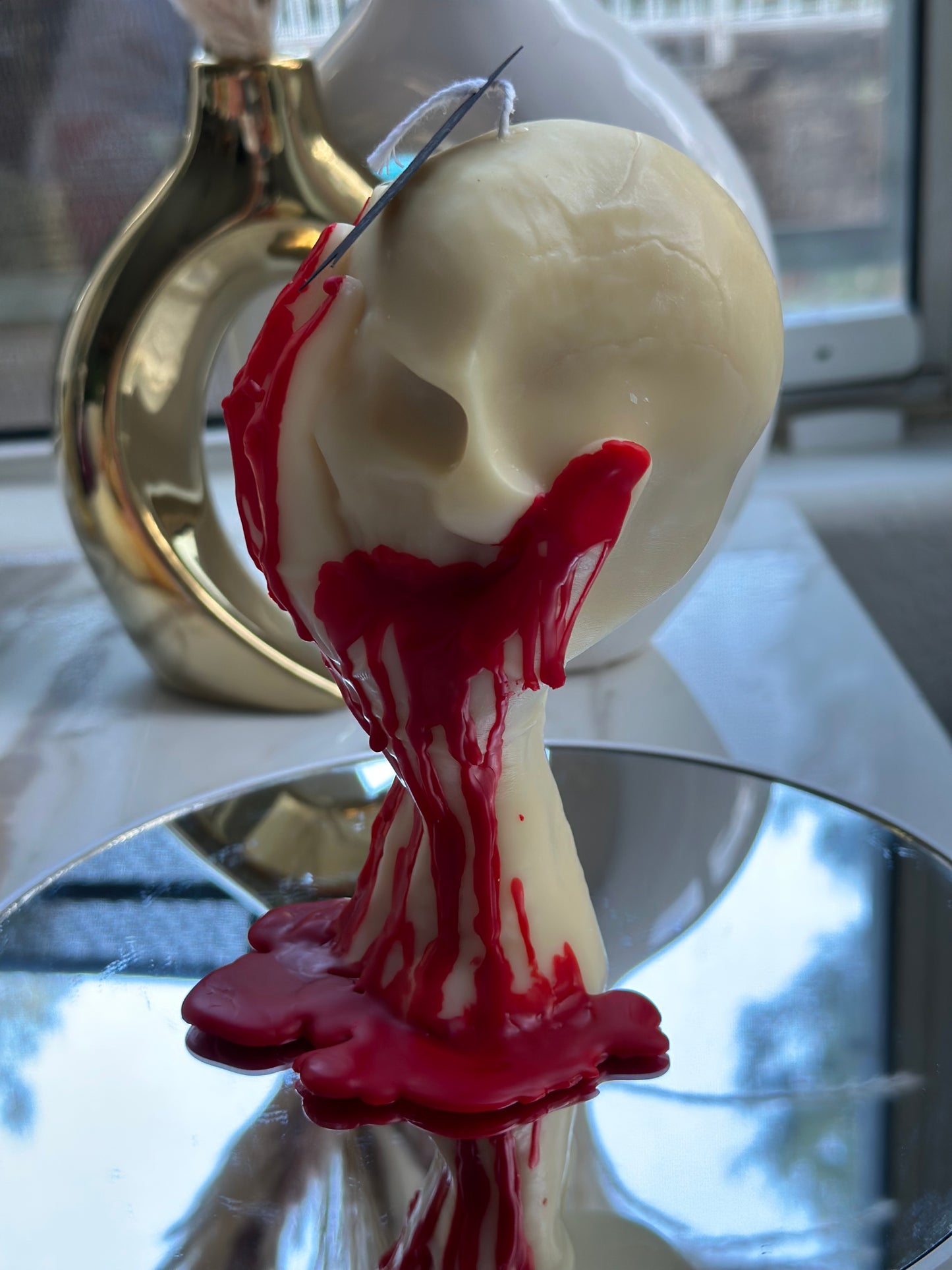 Halloween Bloody Hand Holding Skull Candle