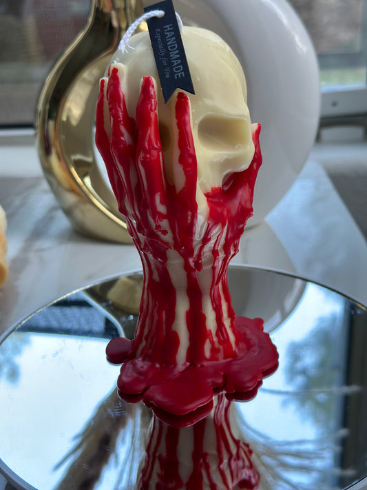 Halloween Bloody Hand Holding Skull Candle