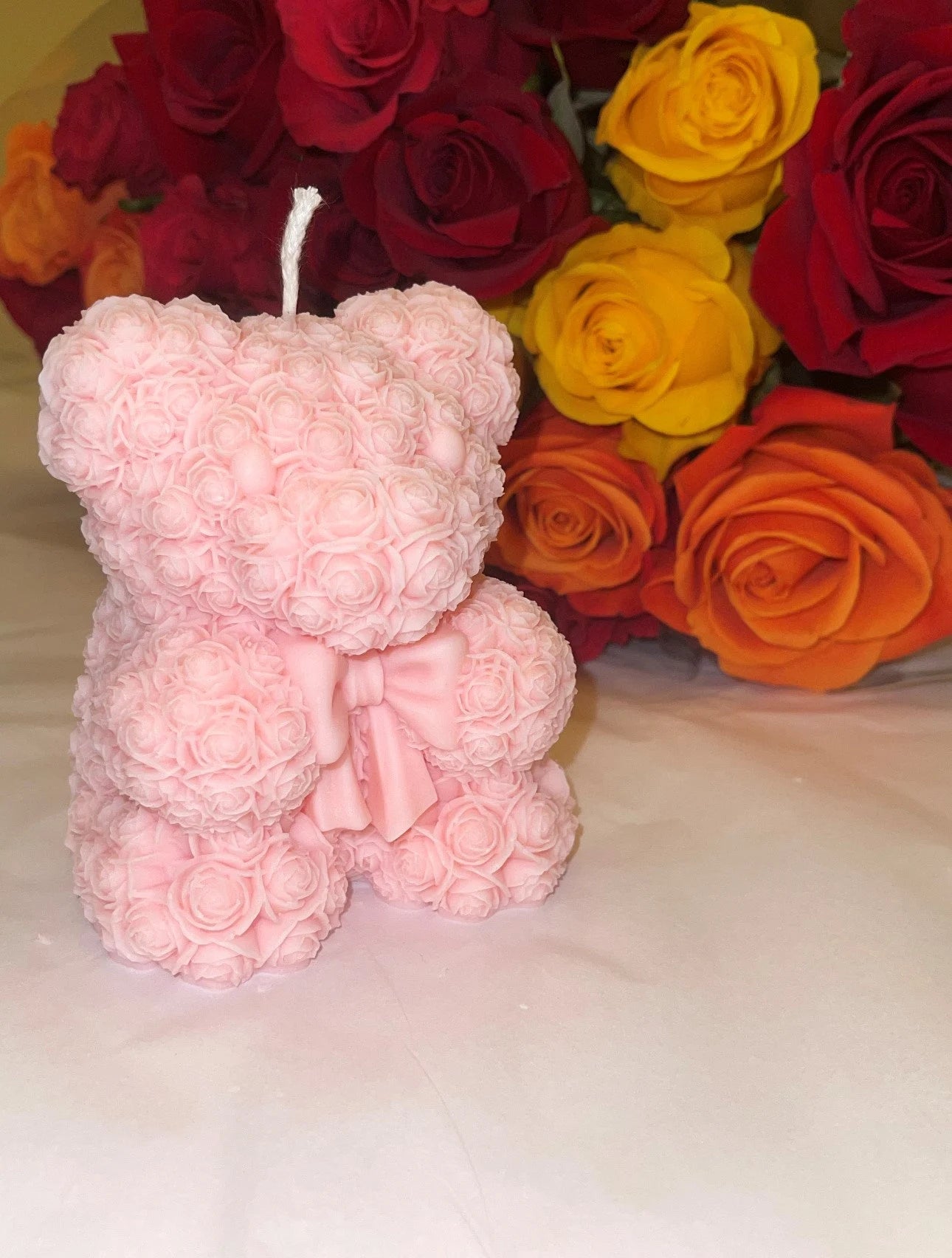 Rose Bow Bear Candle